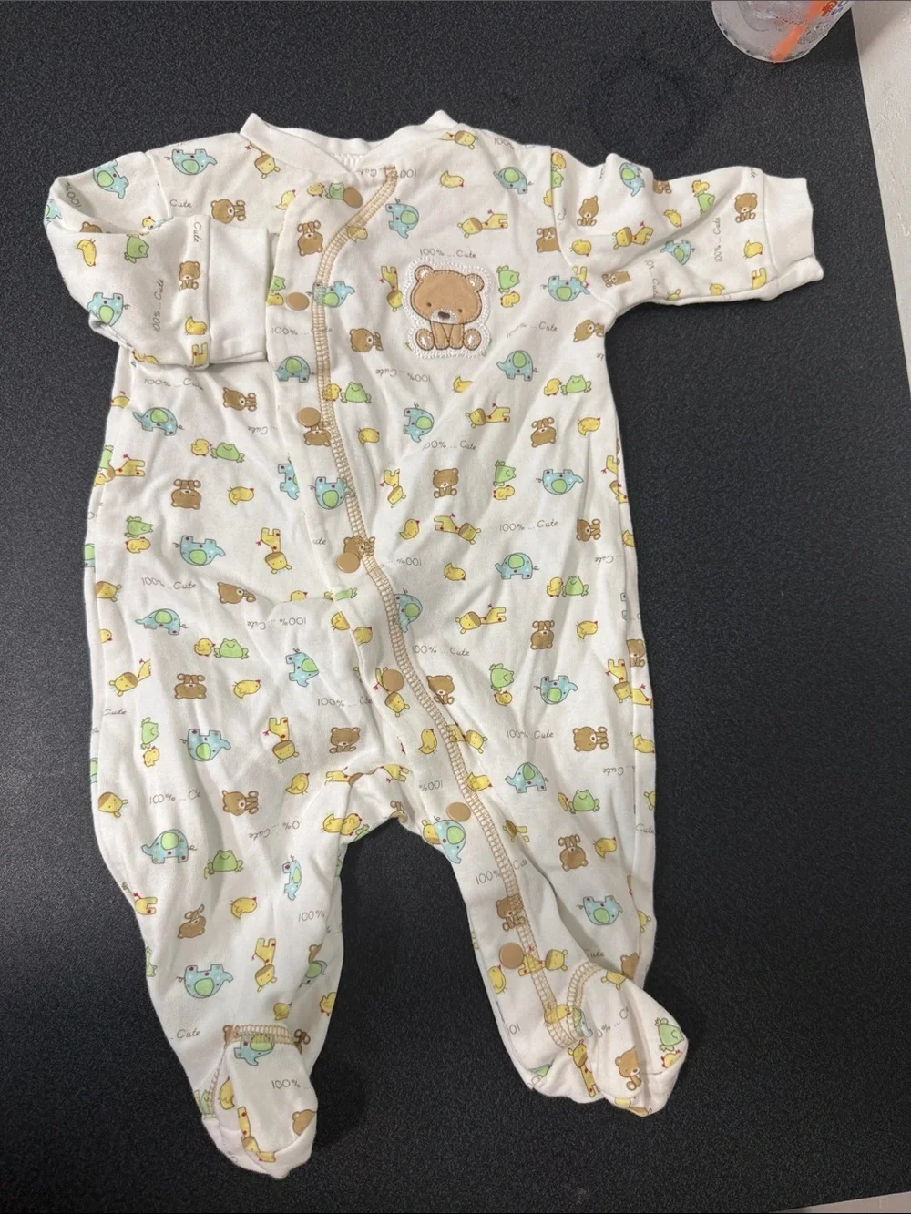 okie dokie Cream Bear & Animal Print Footed One-Piece